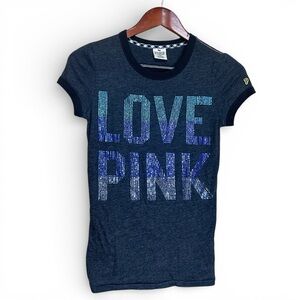 Love Pink Victoria's Secret cotton tee with blue sequin speelput XS small